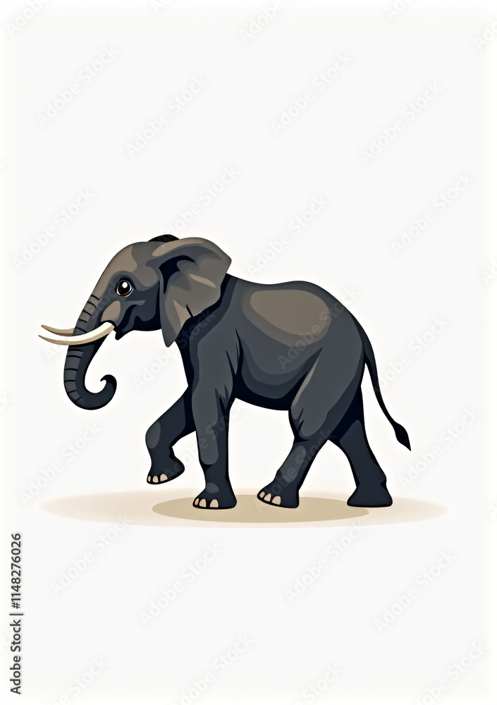 Obraz premium Friendly Elephant with Big Ears, Cartoon Jungle Animal on White Background 