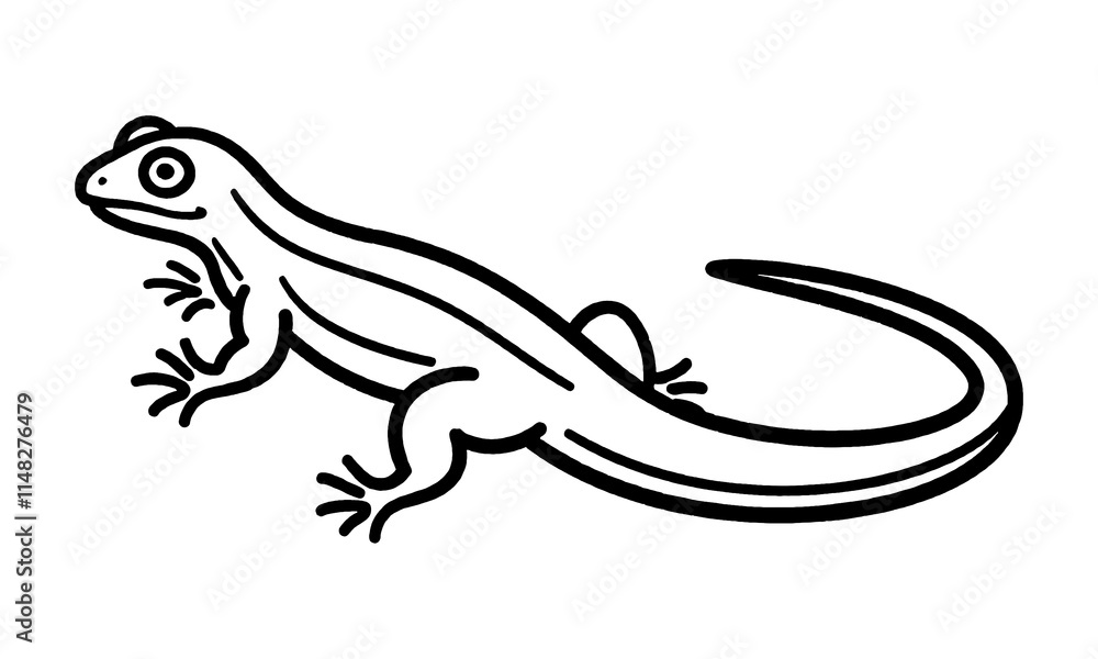 Naklejka premium トカゲの線画イラスト 透過背景の切り抜き