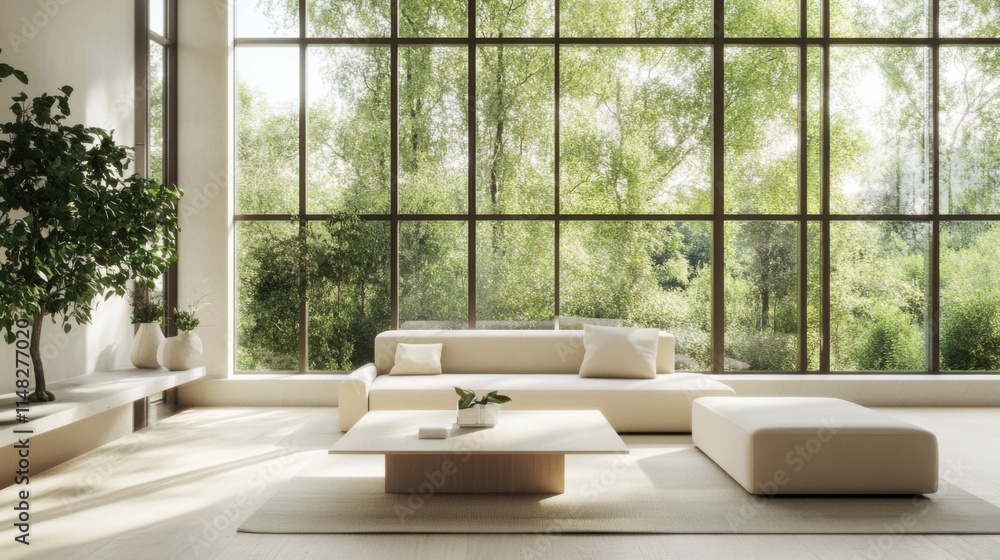 Fototapeta premium Minimalist modern room with refined, stylish decor. Featuring clean lines and neutral hues