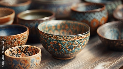Colorful Decorative Bowls on Table