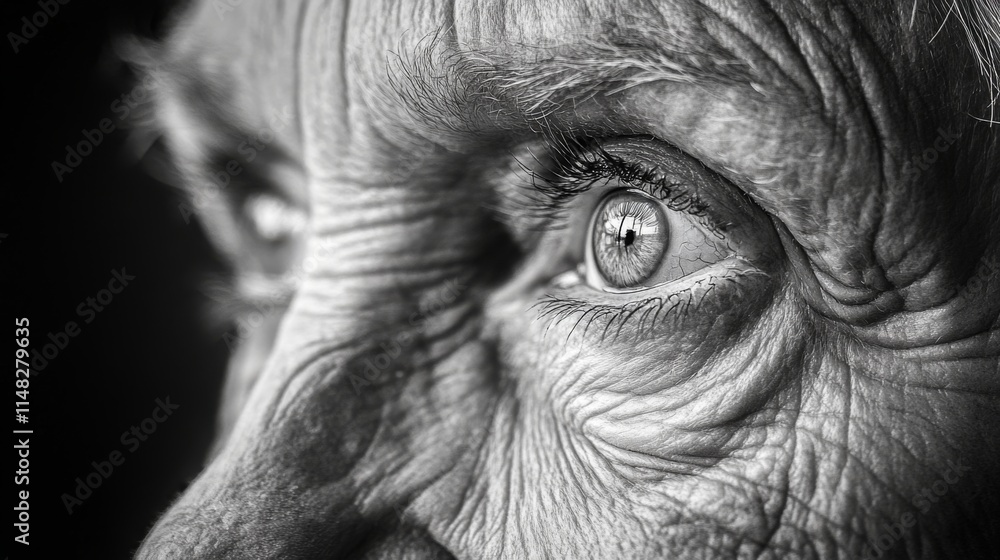 Fototapeta premium Black and white image of an elderly man’s wise eyes