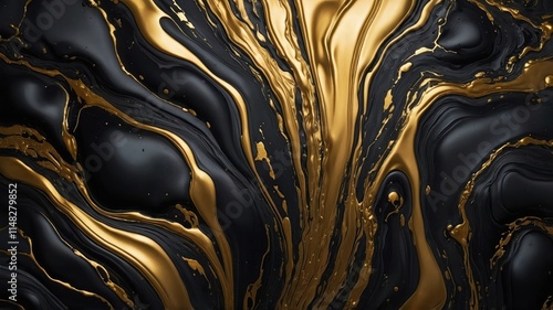 black fluid art pattern image with gold vein