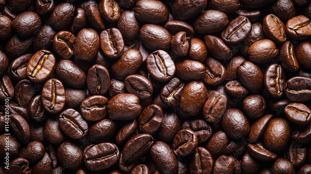 Close-up of roasted coffee beans spread on a dark surface Close-up of roasted coffee beans spread on a dark surface