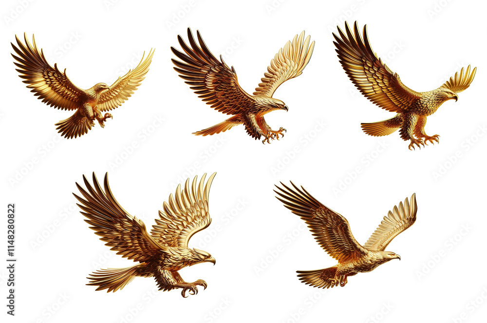 Metallic Golden Eagle Trophy With Glossy Wings Symbolizing Freedom. Golden eagle in flight with detailed wings and shiny metallic texture rendered in high resolution Metallic Golden Eagle Trophy With Glossy Wings Symbolizing Freedom. Golden eagle in flight with detailed wings and shiny metallic texture rendered in high resolution