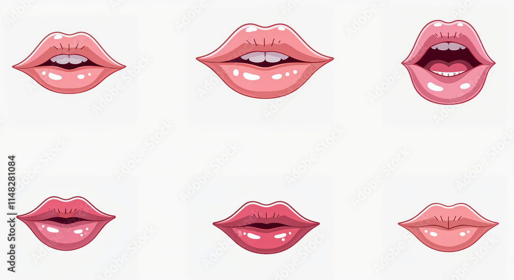 Collection of Illustrated Lip Expressions in Multiple Styles for Creative Design Use Collection of Illustrated Lip Expressions in Multiple Styles for Creative Design Use