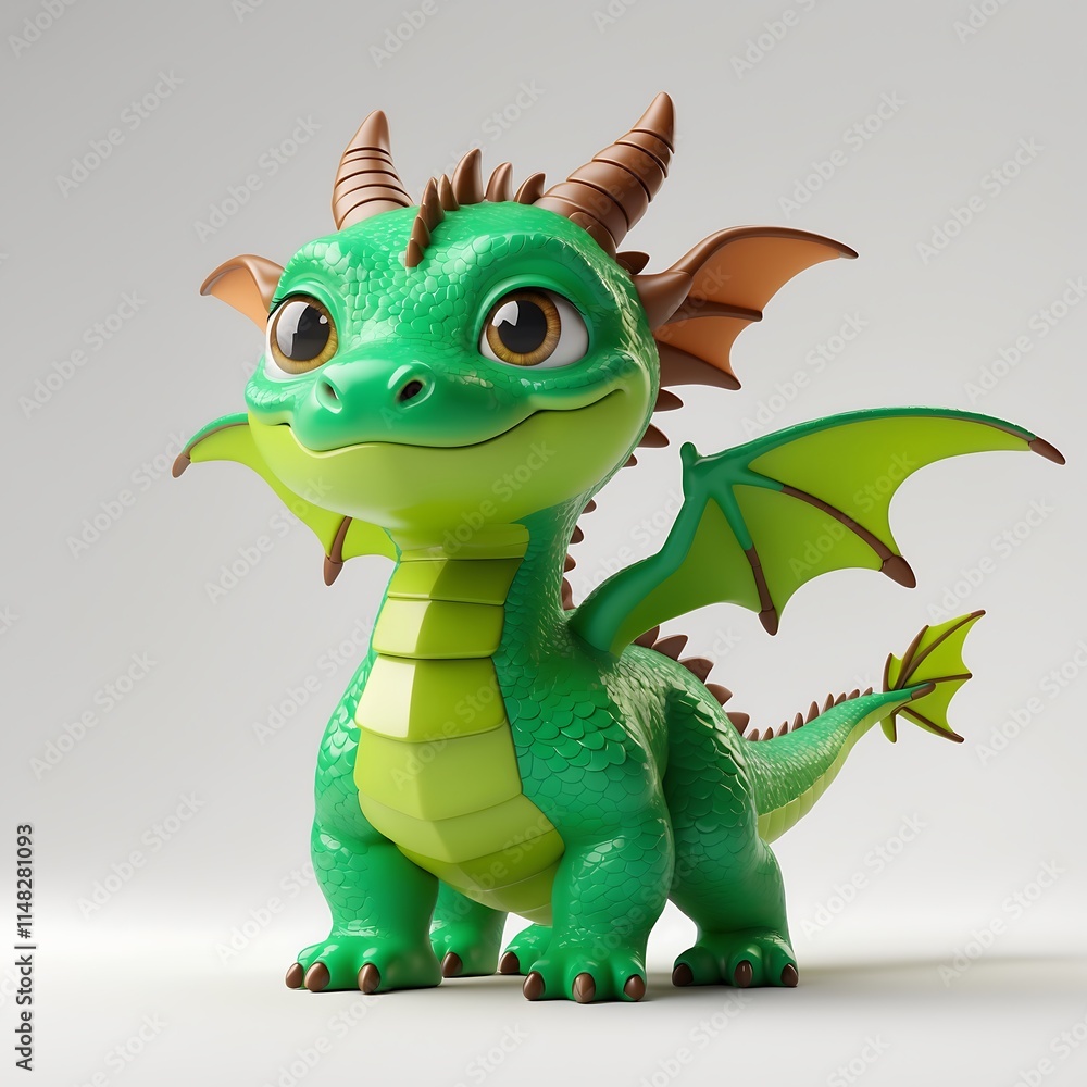 Adorable Baby Dragon 3D Render: Fantasy Creature, Green Scales, Cute Wings Adorable Baby Dragon 3D Render: Fantasy Creature, Green Scales, Cute Wings