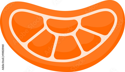 Cartoon illustration of a juicy orange slice with visible segments and white membranes, creating a vibrant and refreshing image against a clean white backdrop