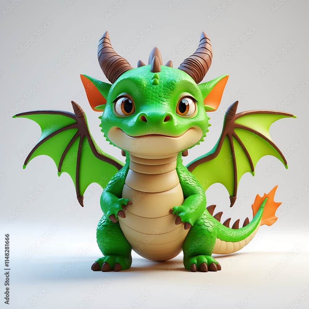 Adorable Baby Dragon 3D Render: Fantasy Creature with Green Scales and Wings Adorable Baby Dragon 3D Render: Fantasy Creature with Green Scales and Wings