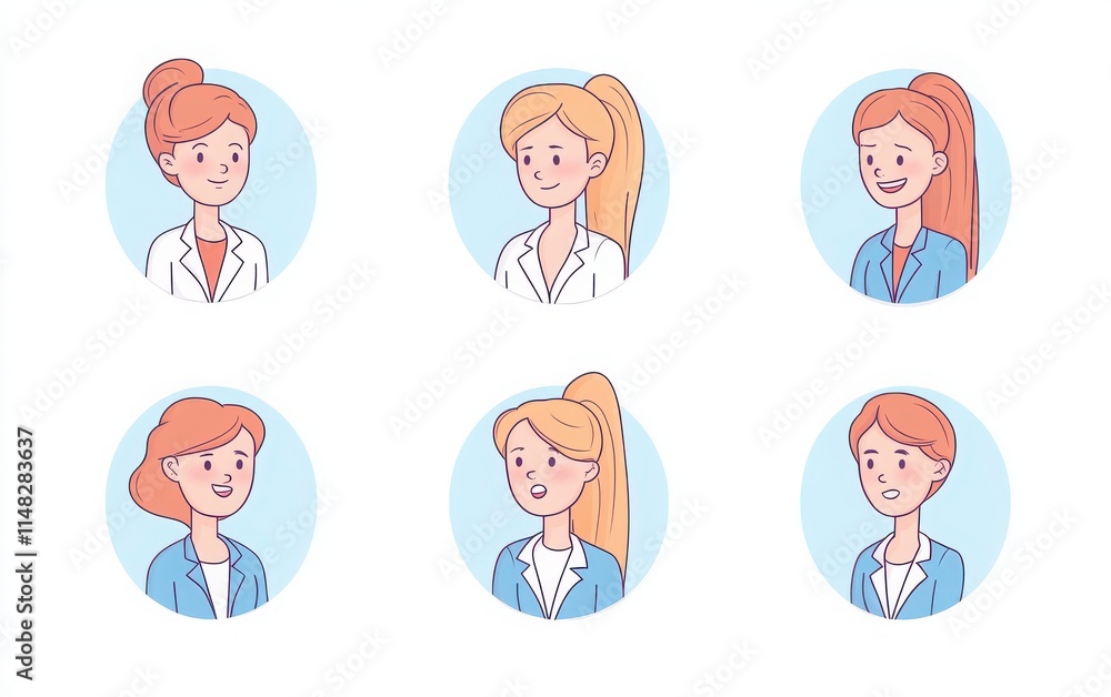 A set of business women in various poses and expressions, including happy, sad, angry, and cute, depicted in simple, flat vector art style with pastel colors. A set of business women in various poses and expressions, including happy, sad, angry, and cute, depicted in simple, flat vector art style with pastel colors.