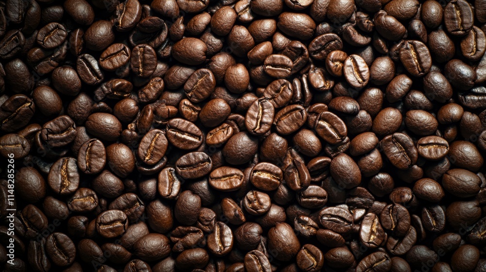 Naklejka premium Heap of roasted coffee beans on a dark surface