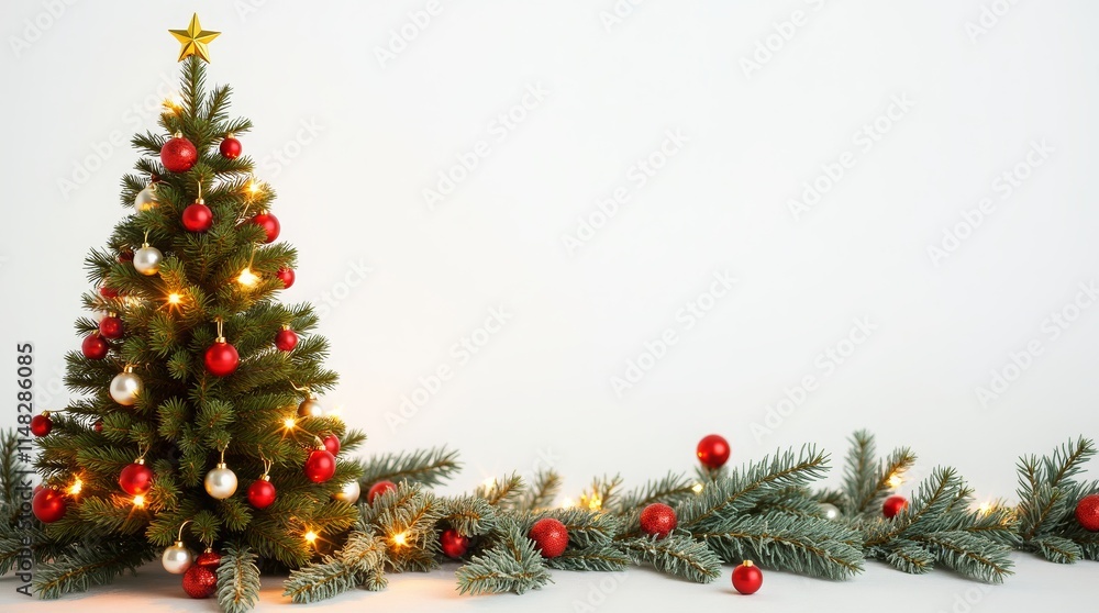 christmas tree and decorations on white christmas tree and decorations on white