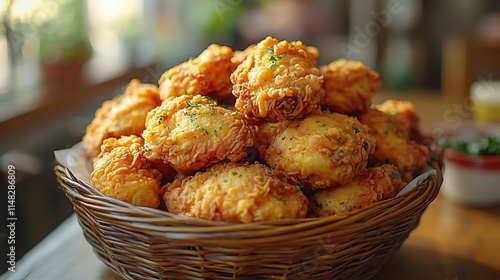 Crispy Fried Chicken Bites in a Basket photo