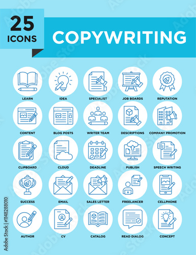 Copywriting icon collection set. Containing design writing, copywriting, online, copywriter, creative, person, professional	