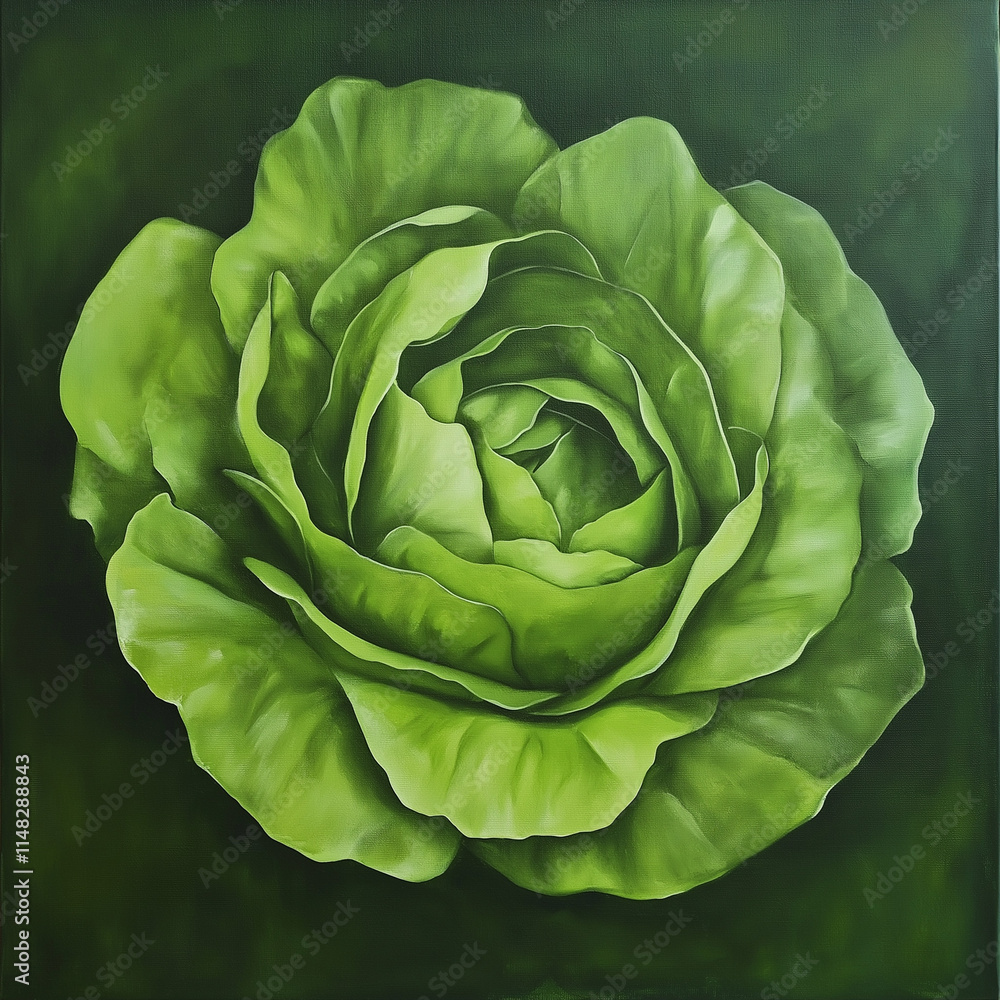 Obraz premium Fresh Tender Lettuce on Another Deep Green Background