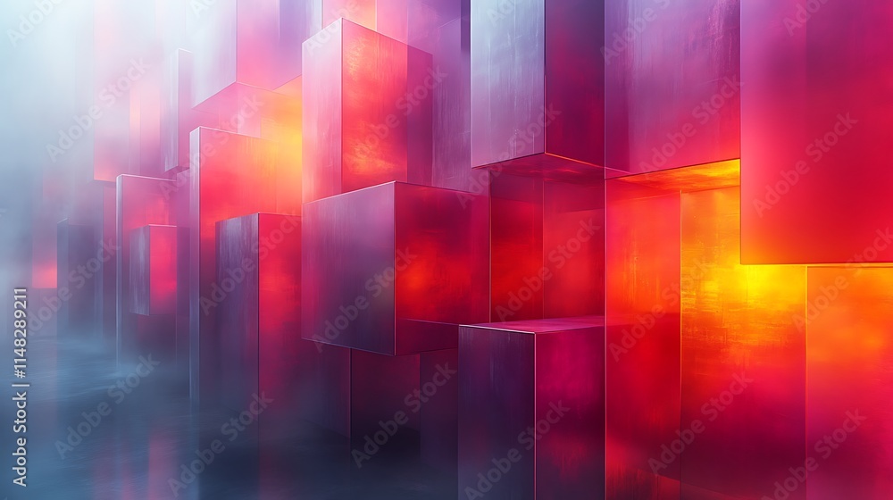 Abstract Red And Purple Illuminated Cubes Wall Abstract Red And Purple Illuminated Cubes Wall