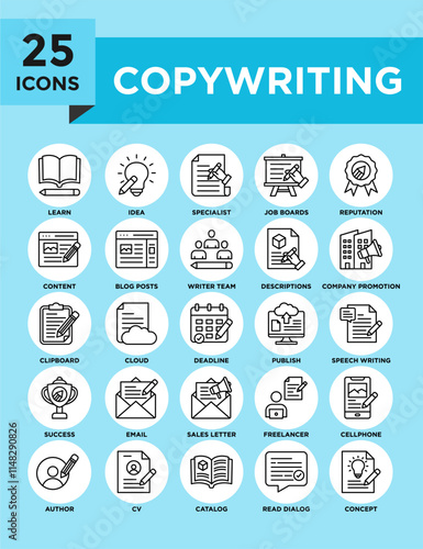 Copywriting icon collection set. Containing design writing, copywriting, online, copywriter, creative, person, professional	