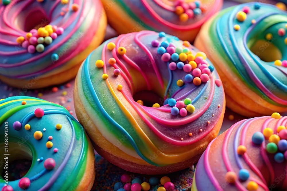 Pastel Swirl Doughnuts: Close-Up Macro Photography of Delicious Baked Goods Pastel Swirl Doughnuts: Close-Up Macro Photography of Delicious Baked Goods