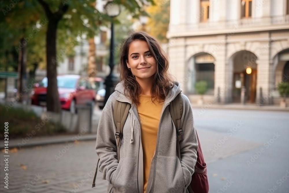 Portrait of a beautiful young woman walking on the street in autumn Portrait of a beautiful young woman walking on the street in autumn