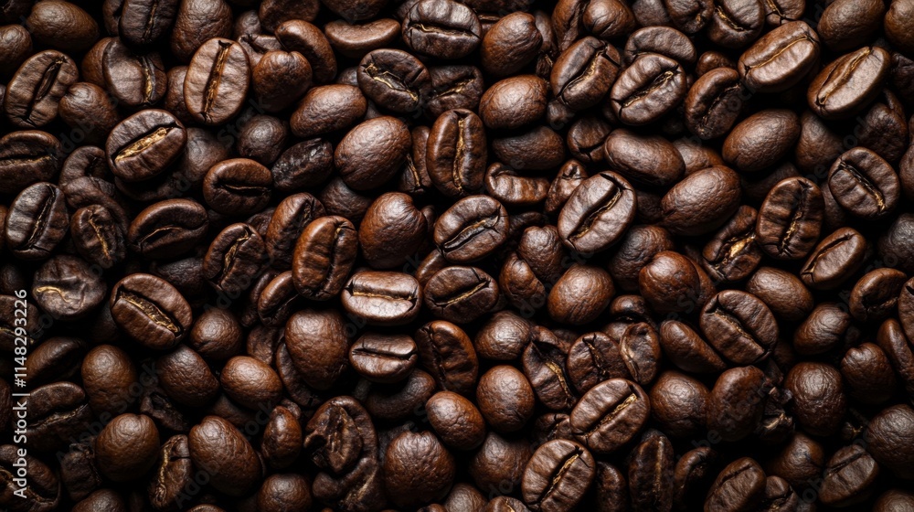 Roasted coffee beans piled together in detail Roasted coffee beans piled together in detail