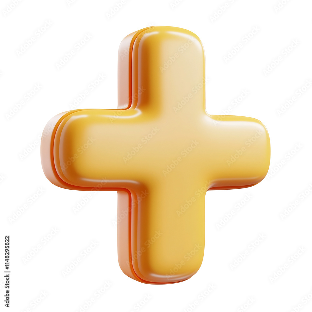 3D Cartoon-Style Rounded Plus Symbol on Isolated White Background 3D Cartoon-Style Rounded Plus Symbol on Isolated White Background