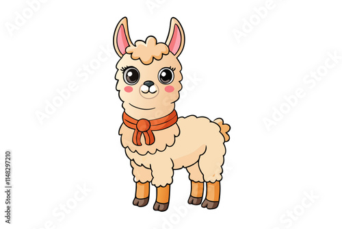 Cute llama illustration in withe background