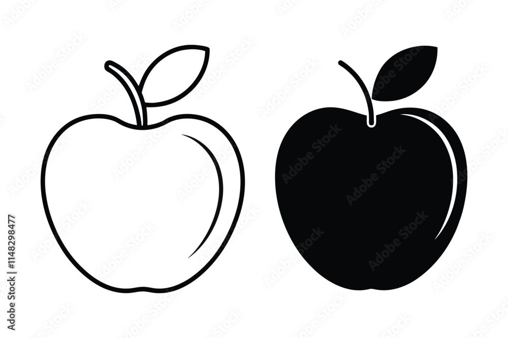 Apple Icon Design Black and White Silhouette Vector Illustration. Apple Icon Design Black and White Silhouette Vector Illustration.