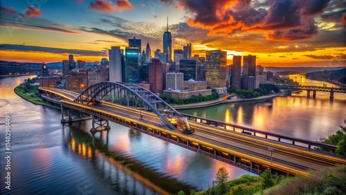 Pittsburgh Steel City Bridges Train Panorama Downtown Skyline Photography