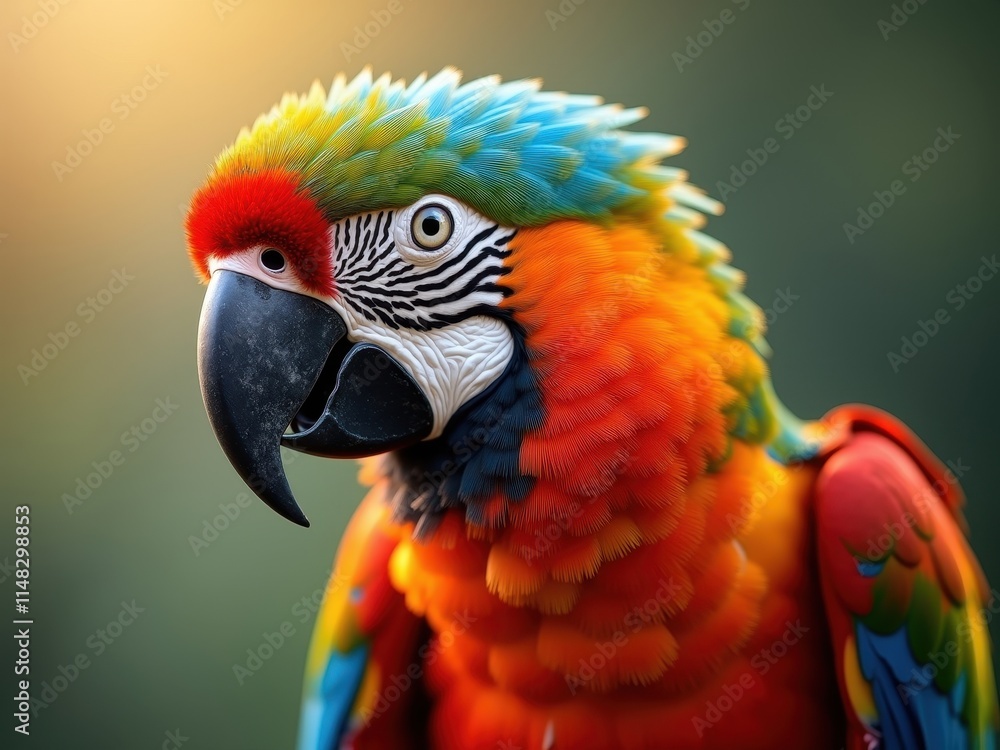Colorful parrot displaying vibrant plumage in a warm, natural setting during golden hour Colorful parrot displaying vibrant plumage in a warm, natural setting during golden hour