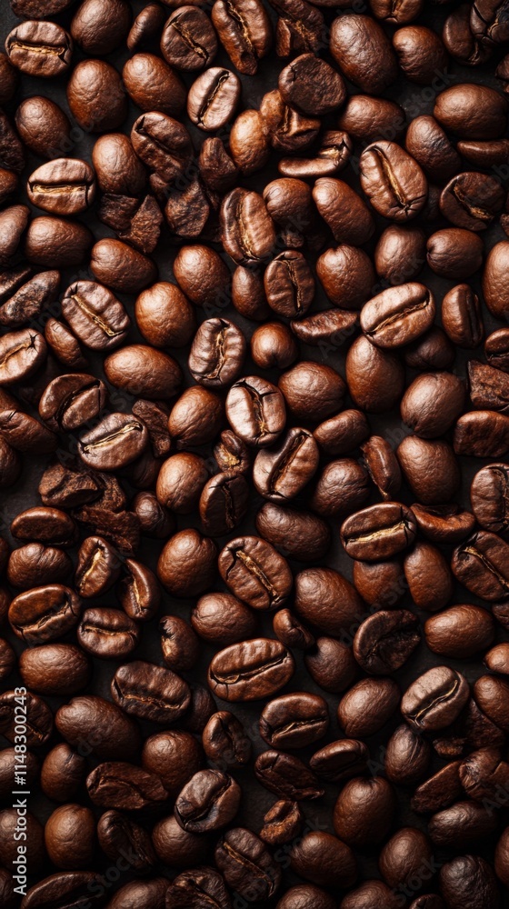 Fototapeta premium Closeup of tall roasted coffee beans arrangement