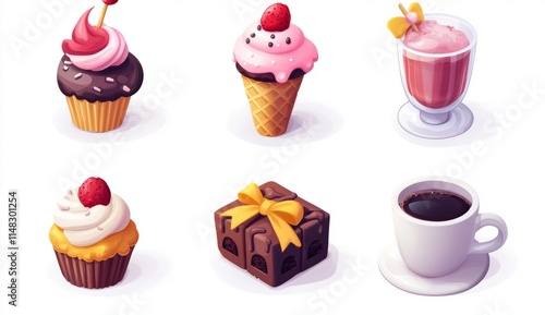 Scrumptious Sweet Treats: Cupcakes, Ice Cream, Coffee, and More - Delightful Food Illustration