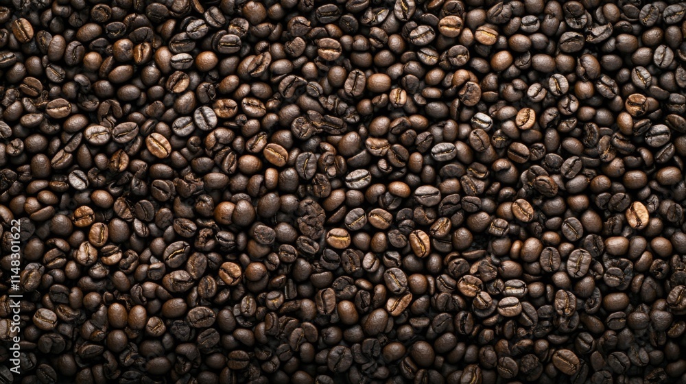 Fototapeta premium Close-up of roasted coffee beans on textured surface