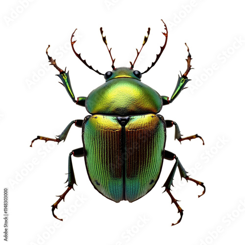 Colorful insect with vibrant green and yellow body, black antennae, and brown legs on a dark background photo