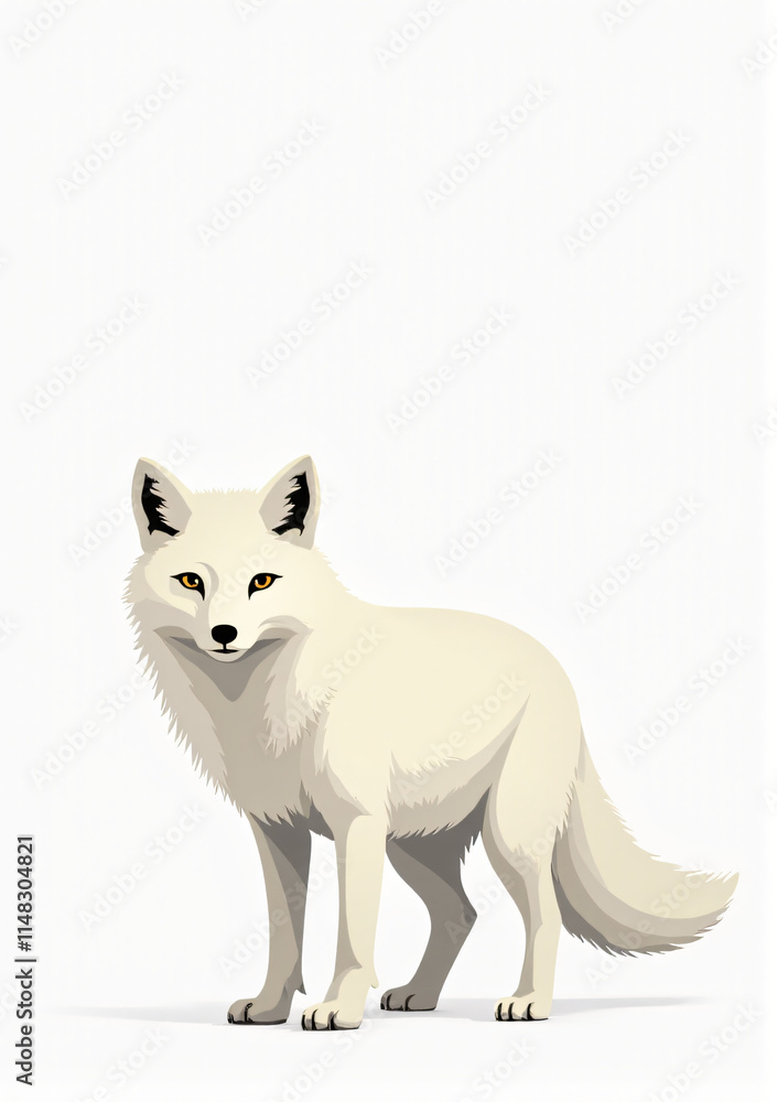 Cute White Fox with Snowy Fur on White Background, 2D Vector Animal Illustration
Cute White Fox with Snowy Fur on White Background, 2D Vector Animal Illustration