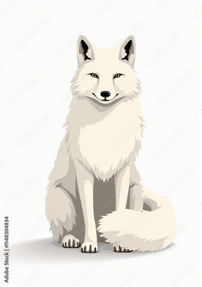 Cute White Fox with Snowy Fur on White Background, 2D Vector Animal Illustration
Cute White Fox with Snowy Fur on White Background, 2D Vector Animal Illustration