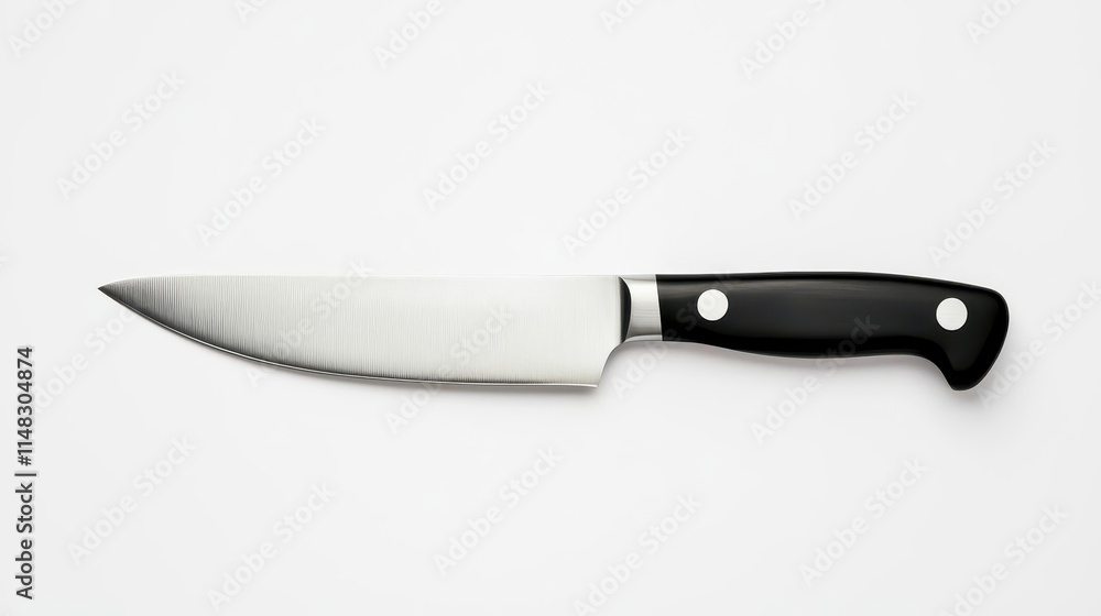 a stainless steel knife, kitchen utensil, photorealistic, metallic sheen, isolated on white background a stainless steel knife, kitchen utensil, photorealistic, metallic sheen, isolated on white background