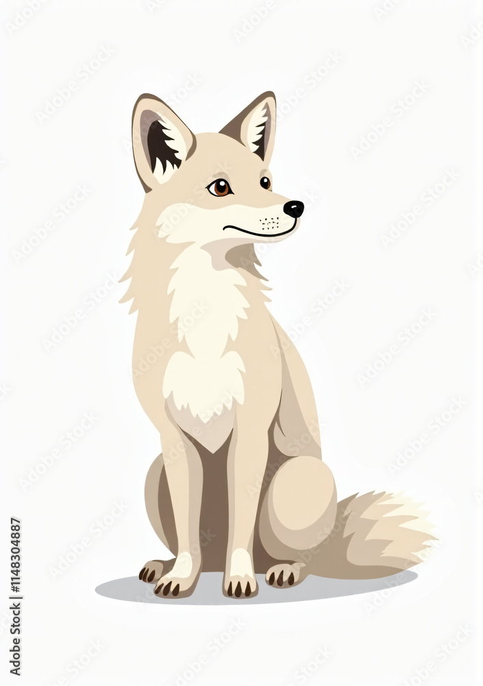Cute White Fox with Snowy Fur on White Background, 2D Vector Animal Illustration
Cute White Fox with Snowy Fur on White Background, 2D Vector Animal Illustration
