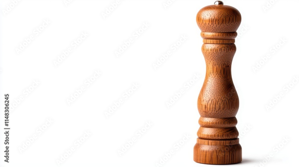 a wooden pepper mill, kitchen tool, smooth finish, classic design, isolated on white background a wooden pepper mill, kitchen tool, smooth finish, classic design, isolated on white background