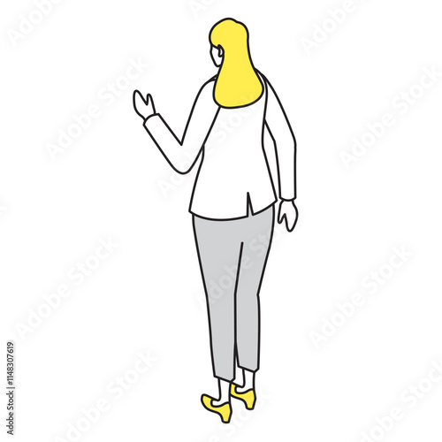 アイソメトリック_オフィスカジュアルな服装で立っている女性のイラスト