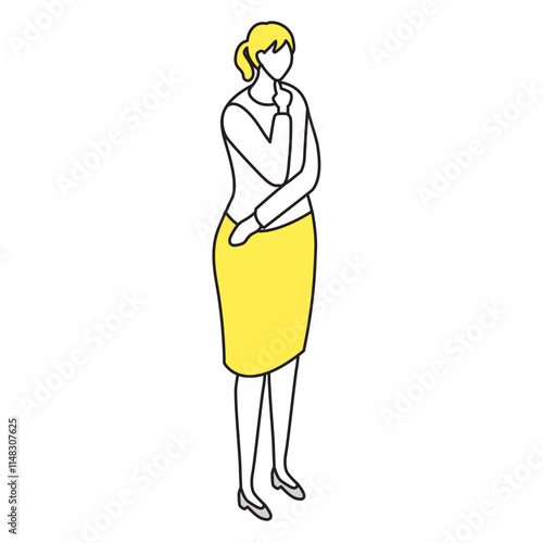 アイソメトリック_オフィスカジュアルな服装で立っている女性のイラスト