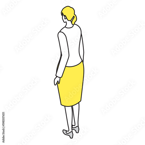 アイソメトリック_オフィスカジュアルな服装で立っている女性のイラスト