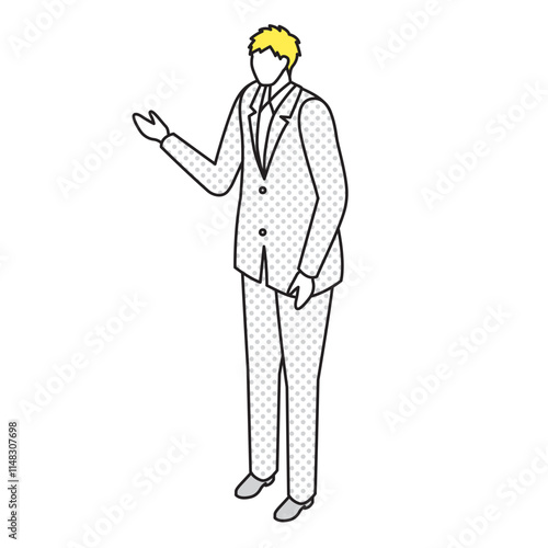 アイソメトリック_スーツ姿で立っている男性のイラスト