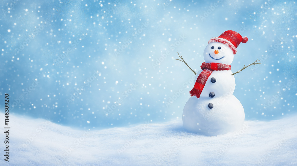 Cheerful snowman enjoys a snowy winter day in the park Cheerful snowman enjoys a snowy winter day in the park