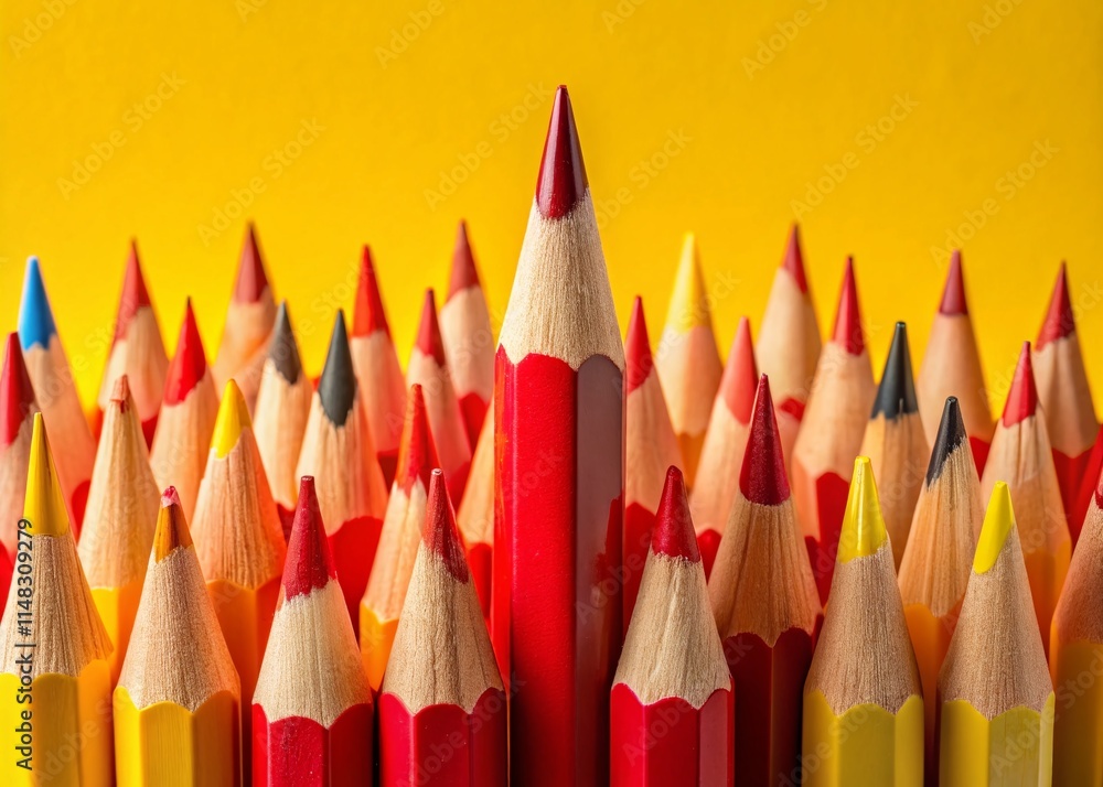 Red Pencil Leadership: Unique Strategy, Independent Initiative, Yellow Background Landscape Photography