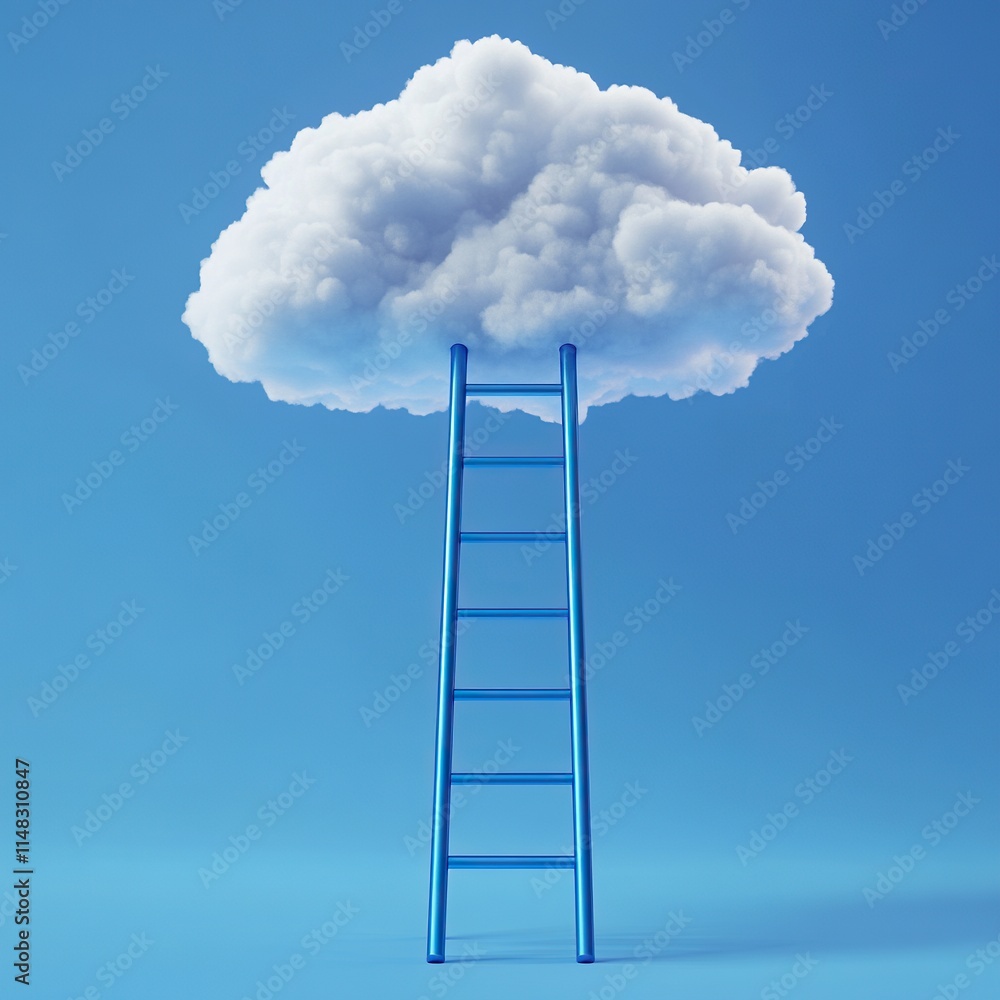 Blue ladder leading to a white cloud. Blue ladder leading to a white cloud.