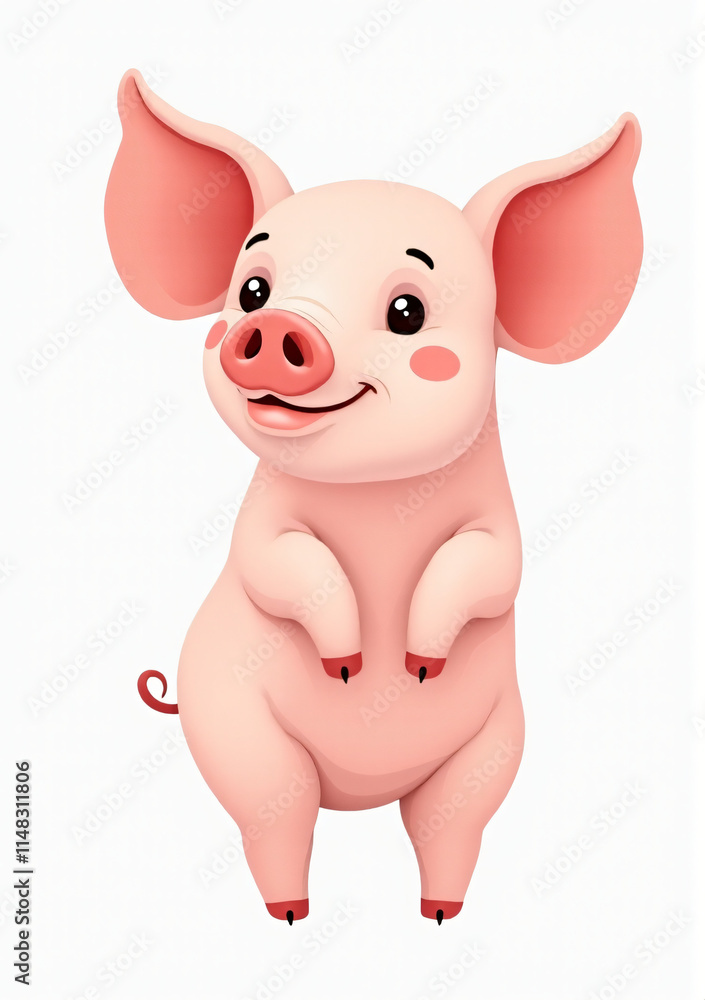 Cute Baby Pig with Big Ears, Cartoon Farm Animal on White Background
Cute Baby Pig with Big Ears, Cartoon Farm Animal on White Background
