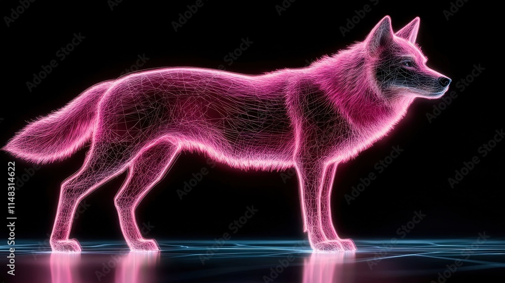 Fototapeta premium Neon Wireframe Wolf in Futuristic Style Illustrating Digital Art and Technology Concept