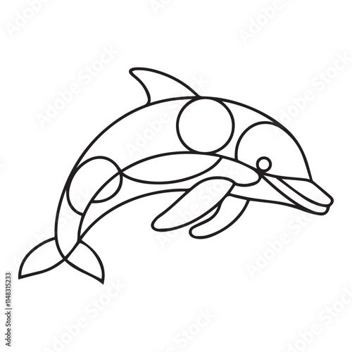 Cute cartoon dolphin, coloring page. Vector illustration