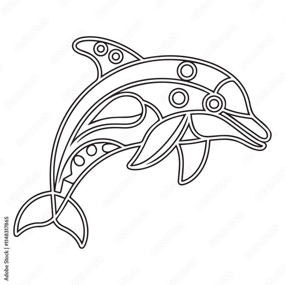 Naklejka premium Vector Illustration of Black Line Art Dolphin Cartoon on a White Background