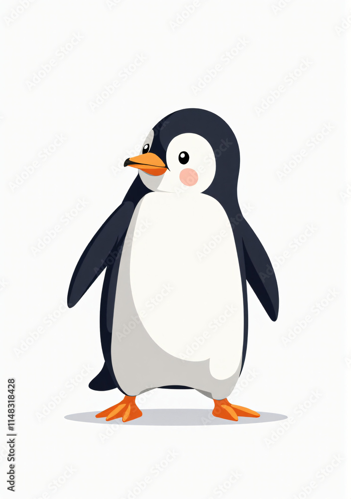 Obraz premium Adorable Penguin in Snow, Stylized 2D Wildlife Art on White Background 