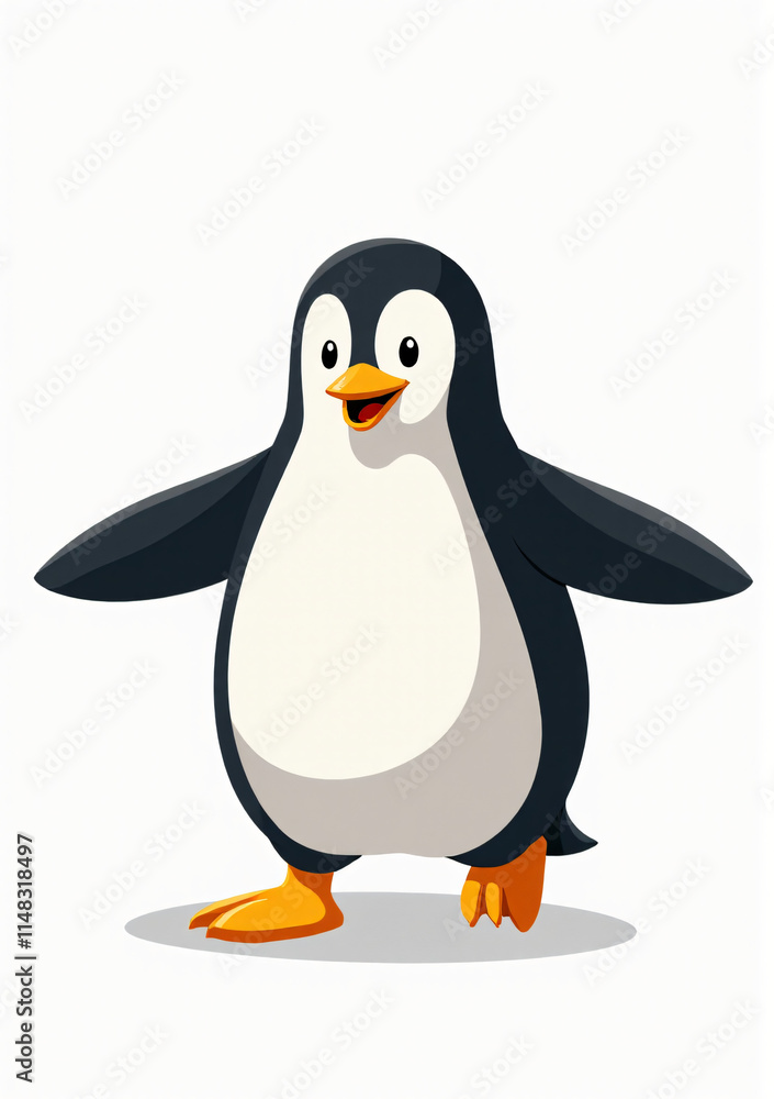 Fototapeta premium Cute Penguin Standing on White Background, 2D Vector Animal Illustration 